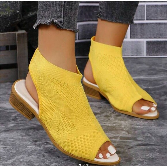 Yellow Peep Flat Open Toe Perforated Sandals Size 9.5 (41) - Picture 7 of 7